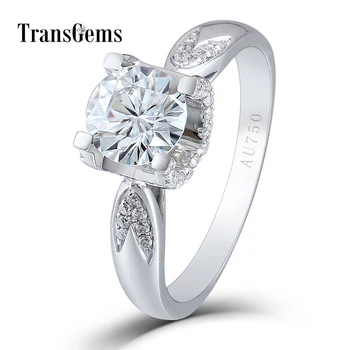 

Transgems 1 Carat 6.5MM F Color Lab Grown Moissanite Round Brilliant Cutting 18K White Gold 750 Engagement Ring for Women