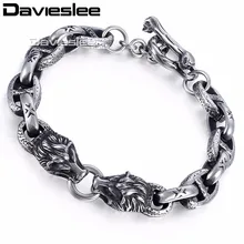 Davieslee Мужская цепь браслет с волчьей головой 316L нержавеющая сталь Маринер Овальный звено Серебро 10 мм LHB472