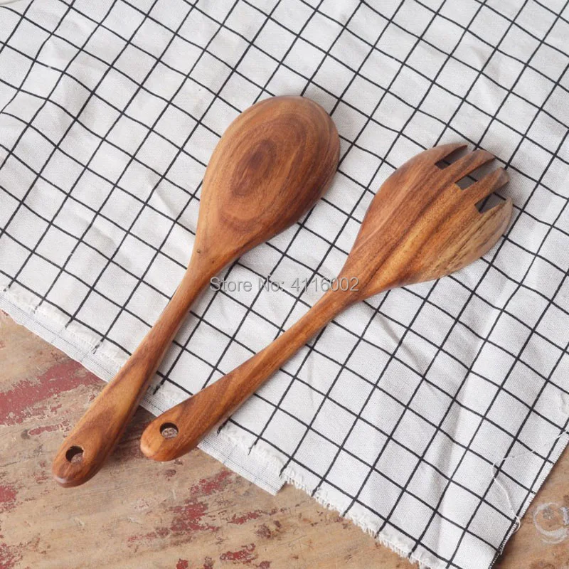 Wooden Serving Spoons Rice Scoop Salad Mixing Spoon Large Wood Kitchen Spoon  Fork Short Handle Cutlery Set Wood Cooking Utensils - Tablespoons -  AliExpress