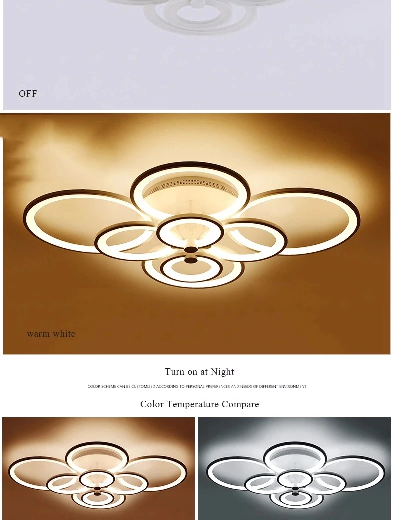 Современный светодиодный потолочный светильник с кольцами для кухни, гостиной, кабинета, спальни с регулируемой яркостью+ пульт дистанционного управления, геометрические светильники