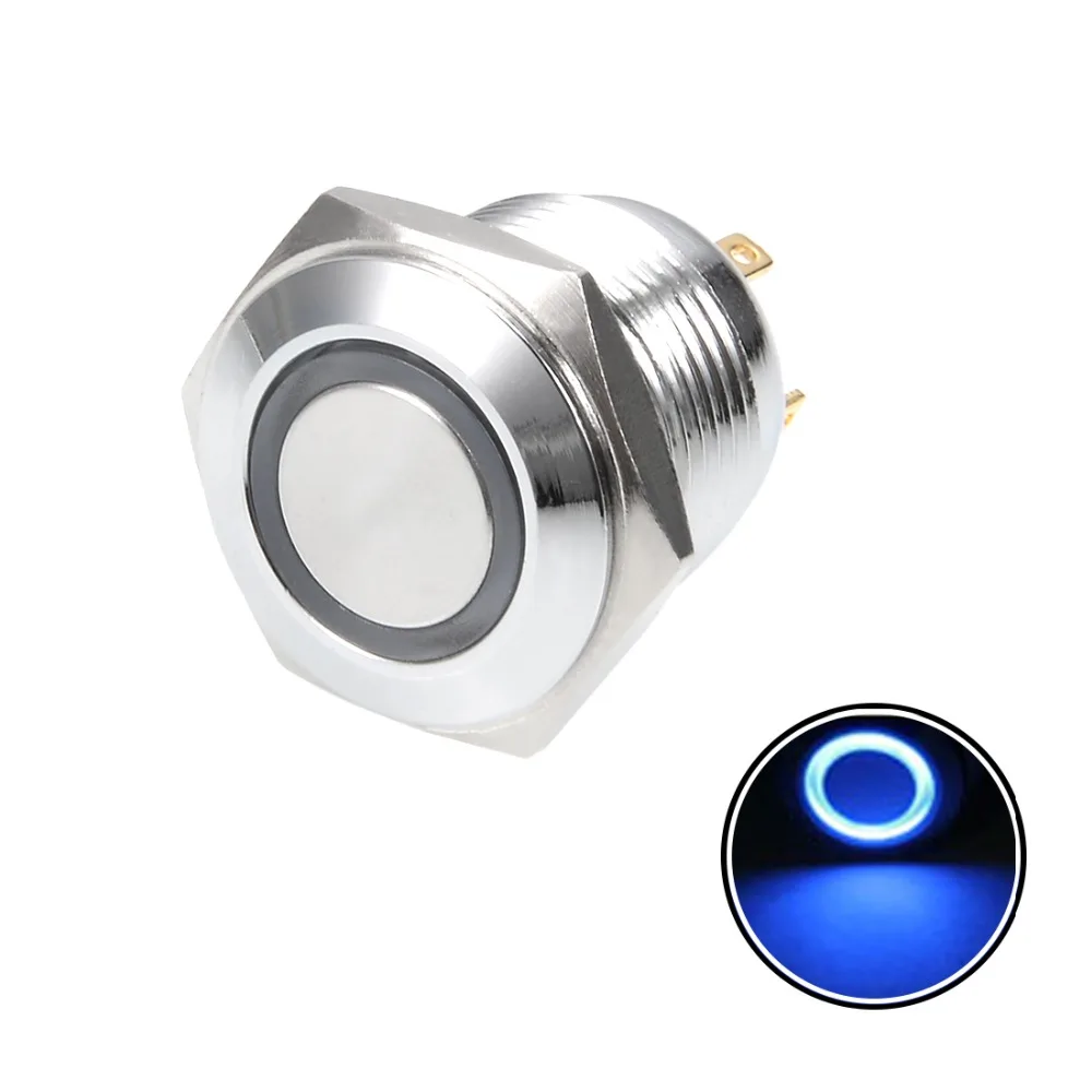 

UXCELL 1PCS Momentary Metal Push Button Switch 16mm Mounting Diameter 3A 1NO 3V Blue LED Light Terminals or 2 Screw Flat Head