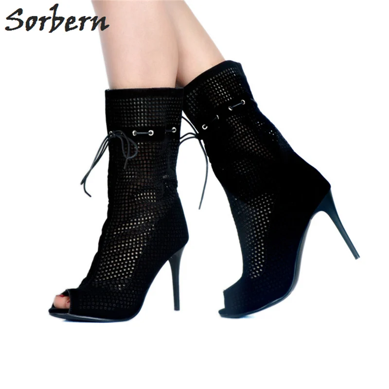 

Sorbern Ankle Boots Hole Transparent Summer Shoes High Heels Open Toe Stilettos Summer High Heels Ladies Size 5 Shoes Girls