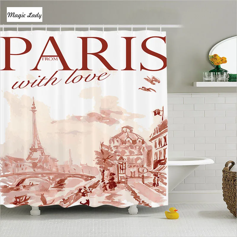 Shower Curtains Paris Bathroom Accessories Watercolor Illustration Of