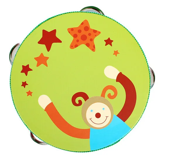 Baby Wooden Children Drum Rattles Toy Tambourine Gift 6 inches Hand