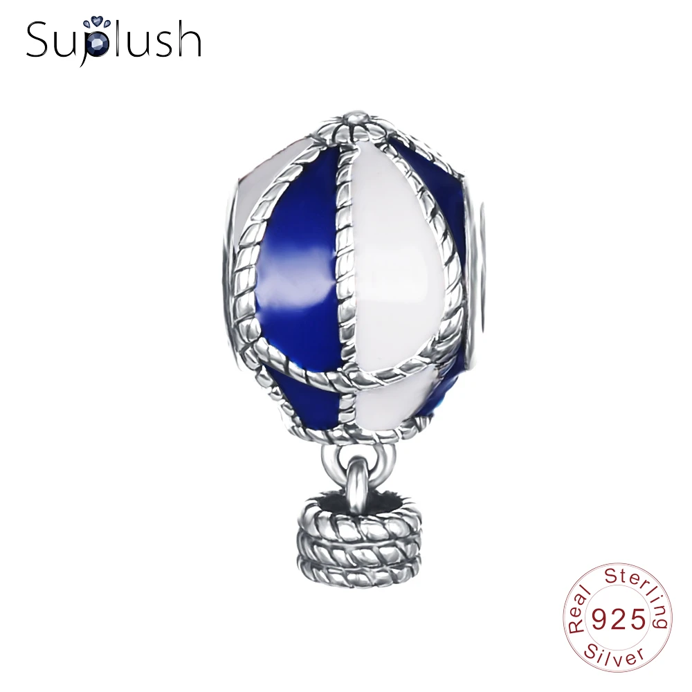 

Suplush Blue White Enamel Hot Air Balloon Charms Beads Fit Bracelet Pendant 925 Sterling Silver Fine Jewelry Making PSMB0420