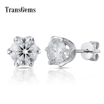 

Transgems Ceter 1ct Gold Stud Earrings 6.5MM FG Moissanite Diamond Stud Earrings 14K 585 White Gold for Women