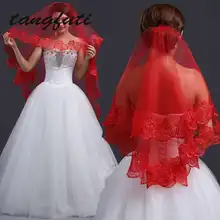 Красное кружево для свадебной вуали, аппликация по краям, тюль, свадебная вуаль для женщин, свадебные аксессуары,, короткая вуаль Velo De Novia