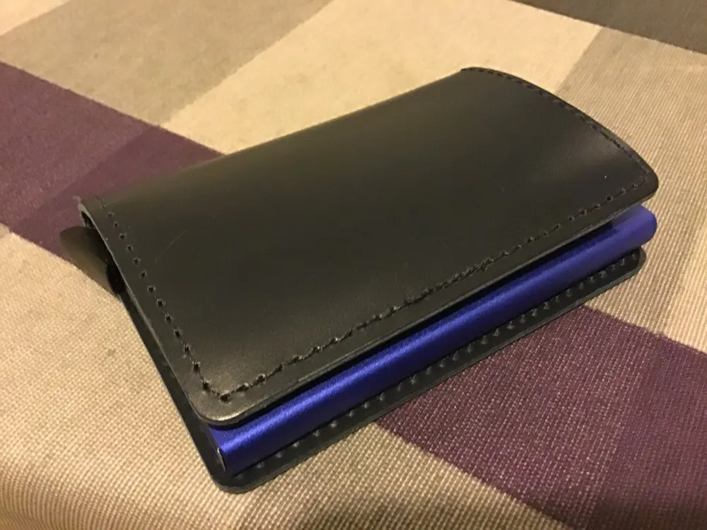 RFID Protected 100% Genuine Leather Card Holder Men Aluminum Metal Business Slim ID Credit Cardholder Multifunction Mini Wallet photo review