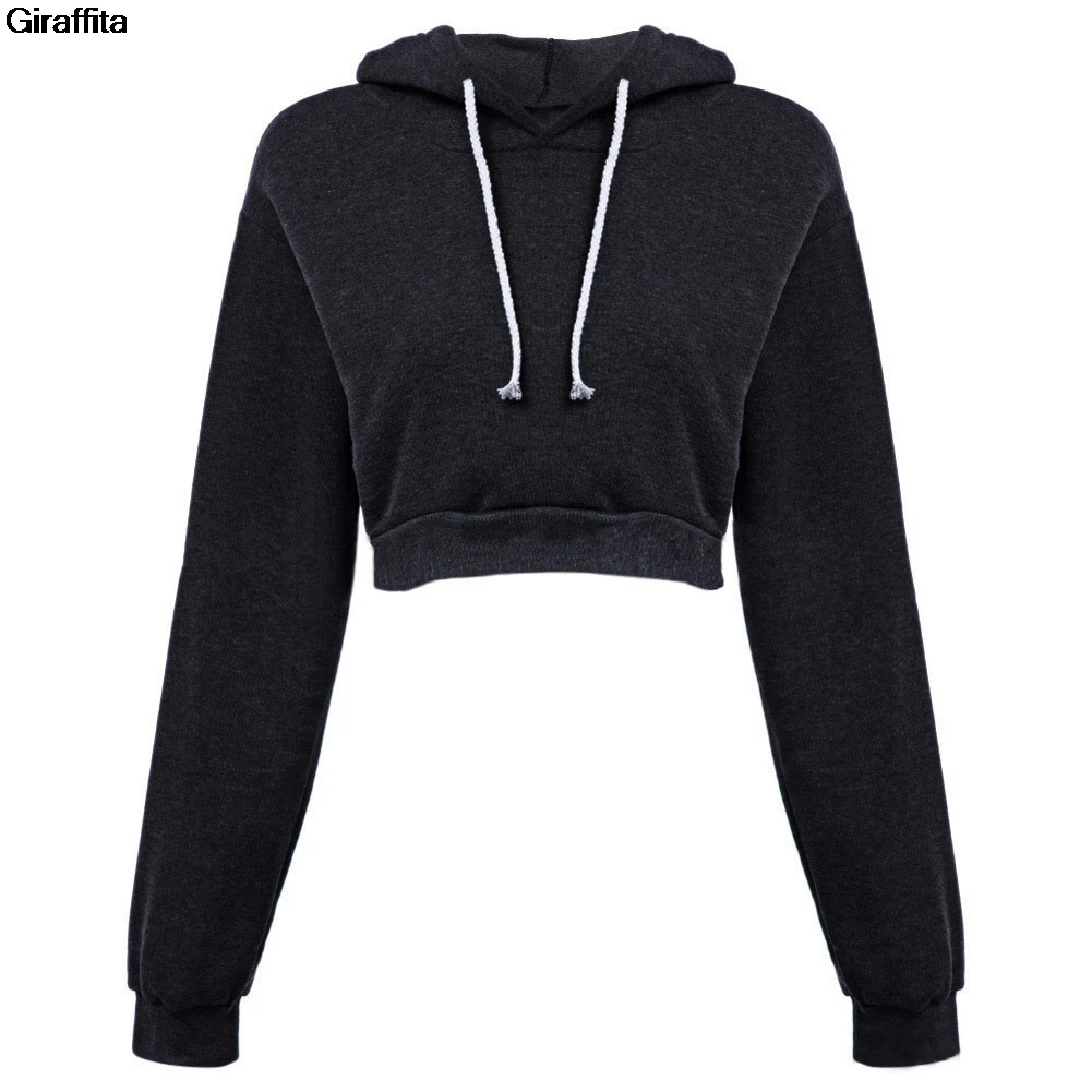 Casual Cropped Hoodies Pullovers Female Sweatshirt Winter Sexy Grey Short Crop Hoodie for Women