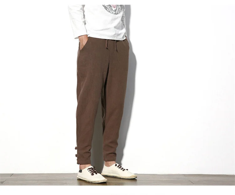 MRDONOO мужские осенние свободные повседневные штаны на лодыжке, льняные штаны-шаровары, большие размеры, китайский стиль, хлопковые брюки 9189