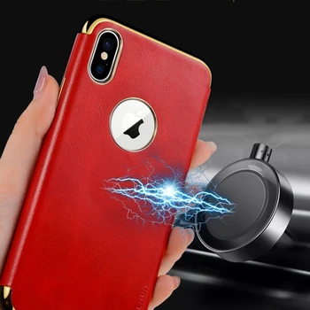 

SULADA for iPhone XS / X / XS Max / XR Luxury Plating Edge TPU + Leather Magnetic Protective Case for iPhone XS Protective Shell