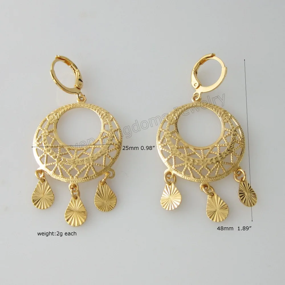 

MIN ORDER 10$/- YELLOW - GOLD GP DANGLE 1.89" EARRING ROUND PART IN MIDDLE DIAMETER 0.98" PLUS WATER DROP CHARMS 2g each
