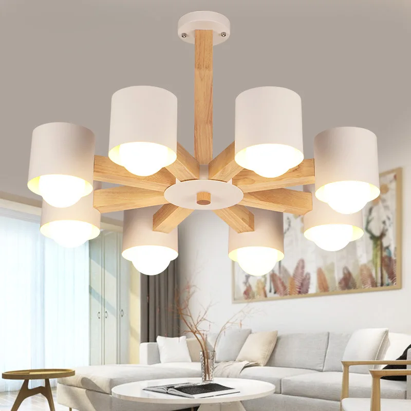 

Nordic Chandelier E27 With Iron Lampshade For Living Room Suspendsion Lighting Fixtures Lamparas Colgantes Wooden Lustre