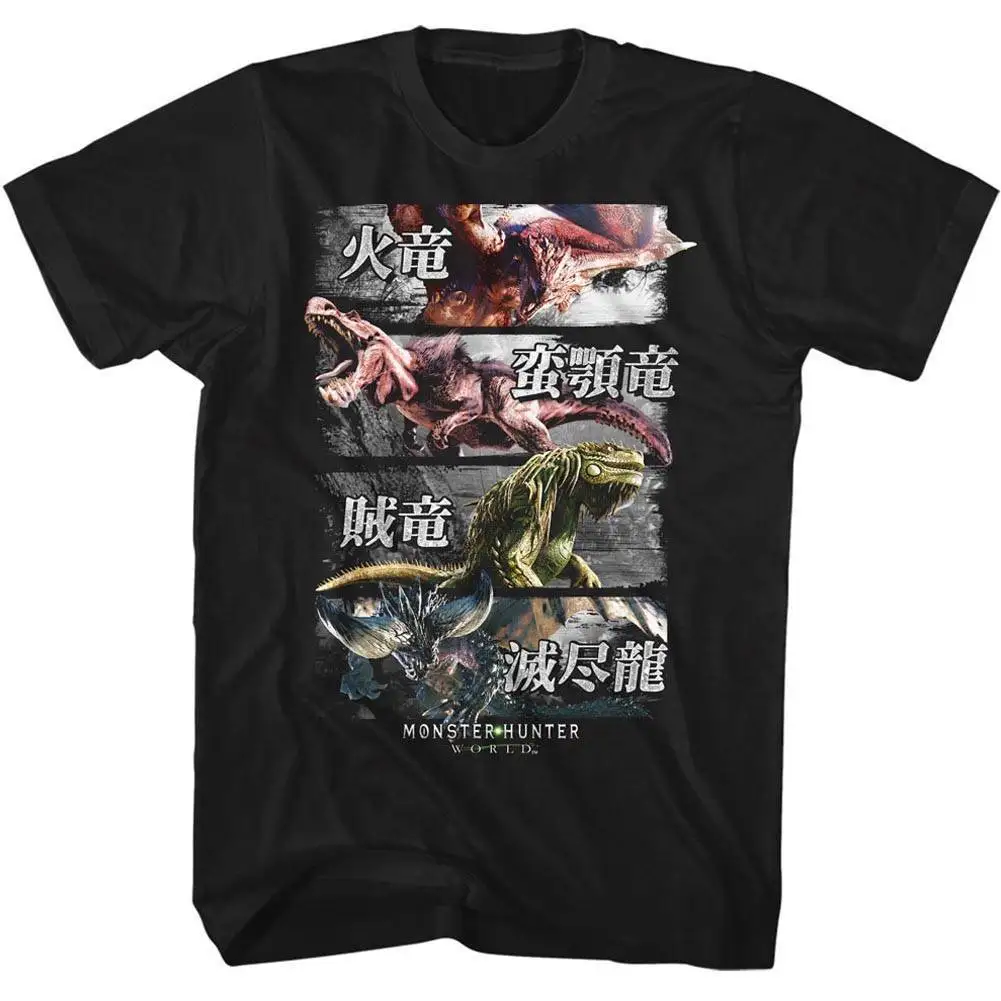

MONSTER HUNTER Men's Short Sleeve T-Shirt BLACK 4 MONSTERS Cartoon t shirt men Unisex New Fashion tshirt free shipping top