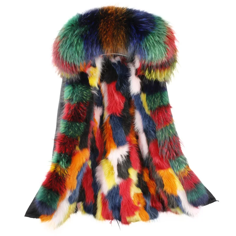 2018 New Winter Jacket Women Long Real Fox Fur Coat Female Warm Fur Jackets Natural Raccoon Fur Collar Real Fur Lined Parka