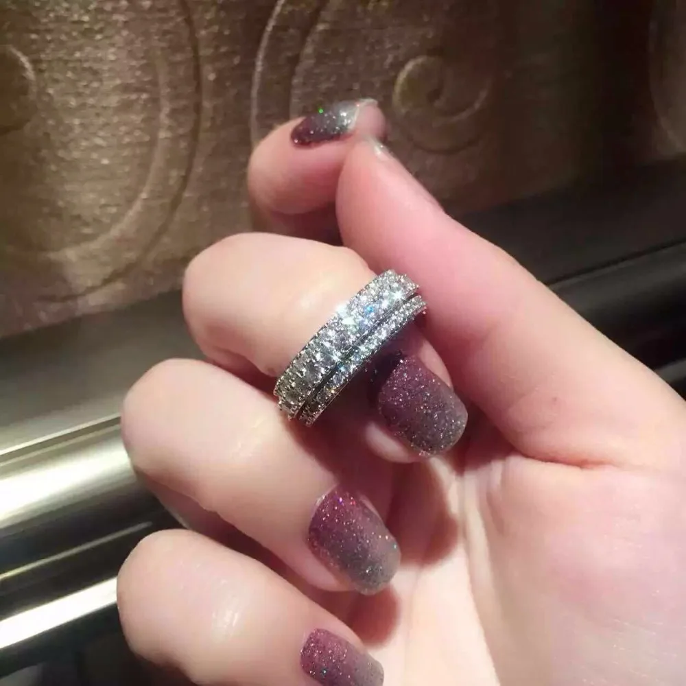 

European 925 Sterling silver Rotatable Female Crystal from Swarovski Simple Temperament Couple ring fashion jewelry