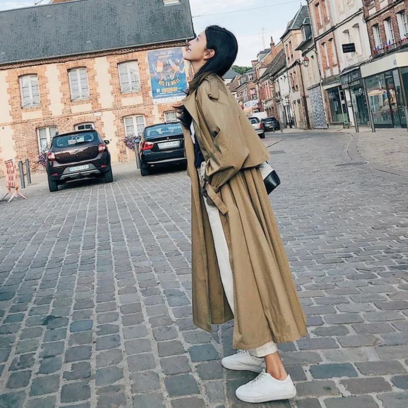 Women Trench Coats High Street Loose Outerwear Woman Worker Streetwear Long Trench coats Female OL oversize Trench FY12