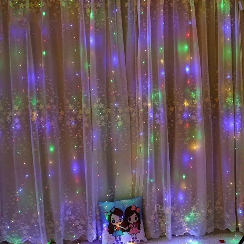 3x3m 300LEDs Copper Wire Curtain String Light USB Battery Christmas LED Fairy Light Holiday Wedding Decor Curtain String Lamp (15)