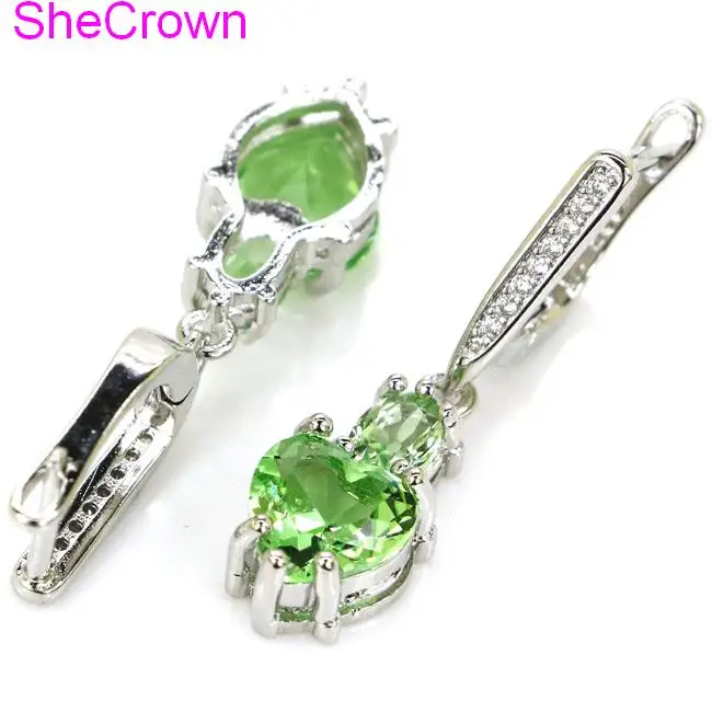SheCrown сердце форма зеленый цаворит Гранат Белый CZ подарок для Сестры Серебряные серьги 34x8 мм