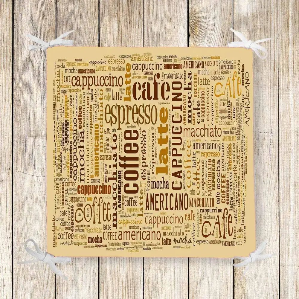 Altro Brown Black Coffee Latte Writen 3D Print Chair Pad Cuscino Del Sedile Soft Memory Foam Full Lenght Ties Cerniera Lavabile Antiscivolo