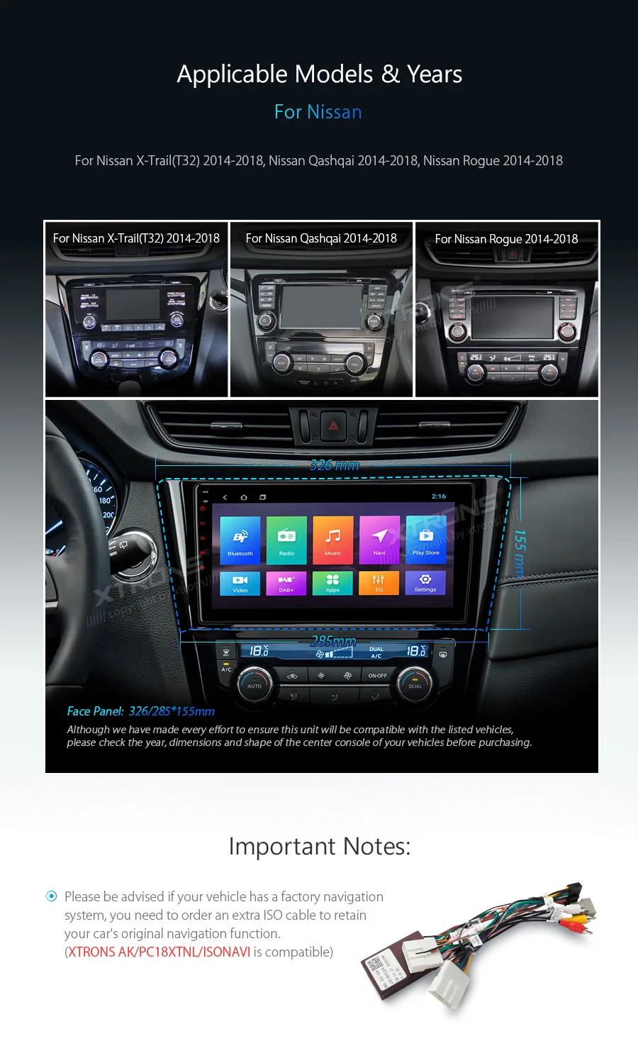 Top XTRONS 10.1" Android 8.1 16GB ROM car Multimedia System GPS Navigation RCA for Nissan X-Trial Rogue Qashqai 2014-2018 NO DVD 2