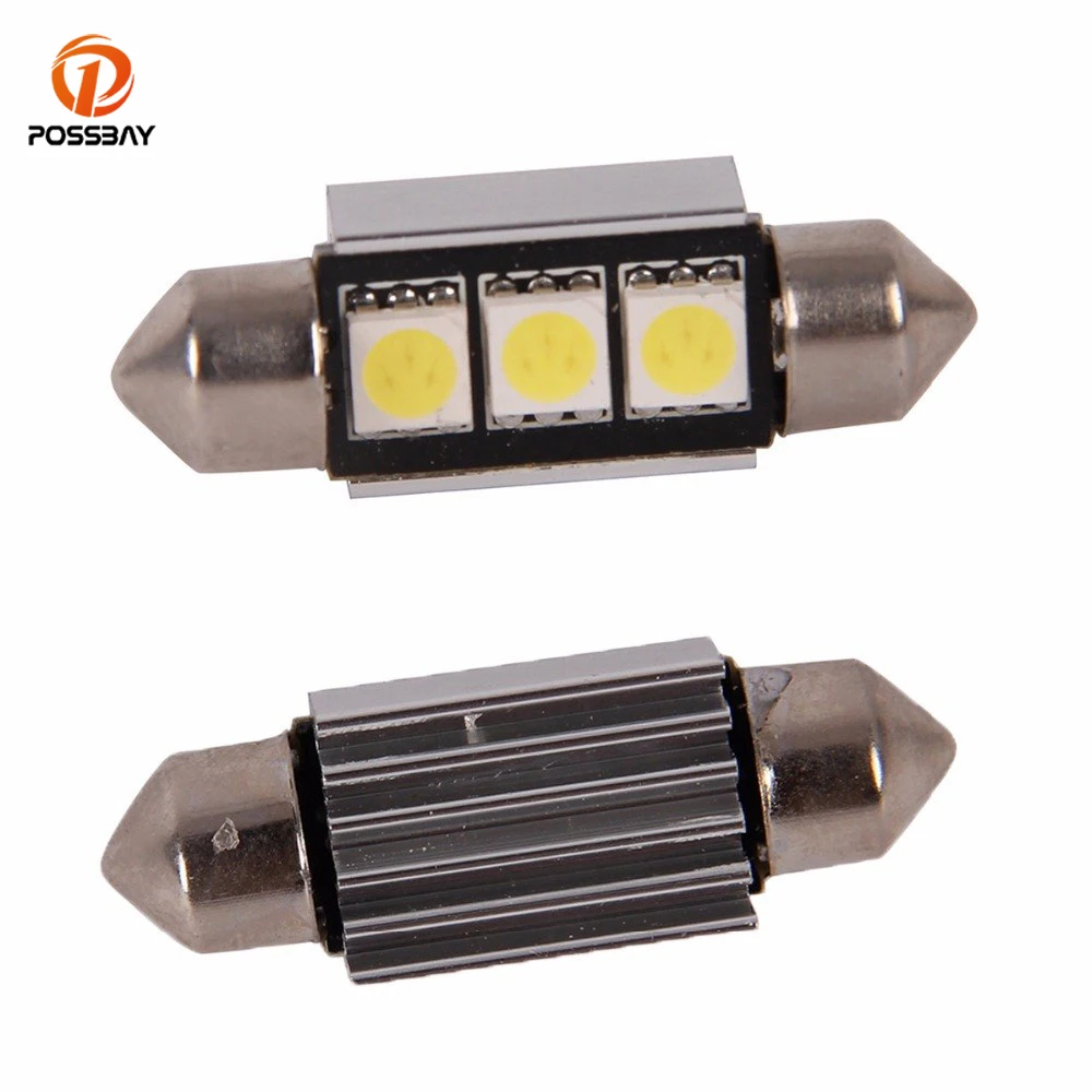 

POSSBAY Led Car Festoon Light 2 PCS 5050 3SMD 36mm Canbus Heat Sink LED White Car Interior Reading License Plate Door Dome Lamps
