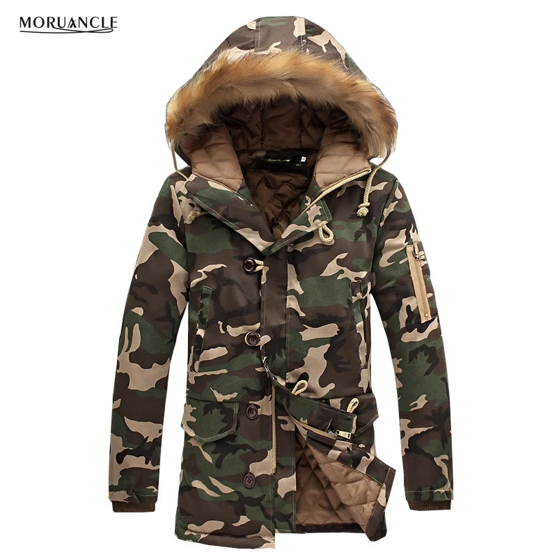 MORUANCLE Winter Mens Long Camo Jackets Extended Warm