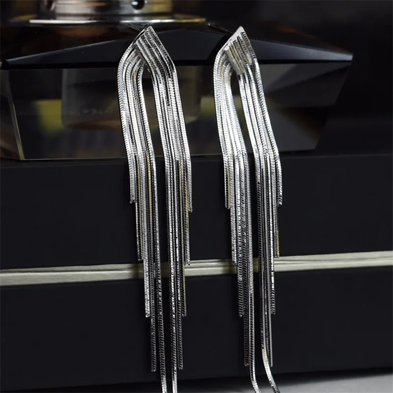 925 Sterling Silver Long Earrings Dangle Earrings For Women Tassel Bohemia Style Fashion Bijouterie Hot Sale PE390