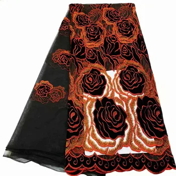 

African Lace Fabric 3D Flowers Mesh Embroidered High Quality French Tulle Lace Fabrics 5 yards For Women Wedding Dress pink A742