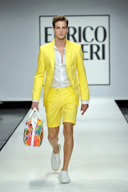 Runway Fashion Yellow Men Suits For Beach Wedding Custom made Casual Suit 2 Pieces Best Man Blazer Homecoming masculino | Мужская одежда