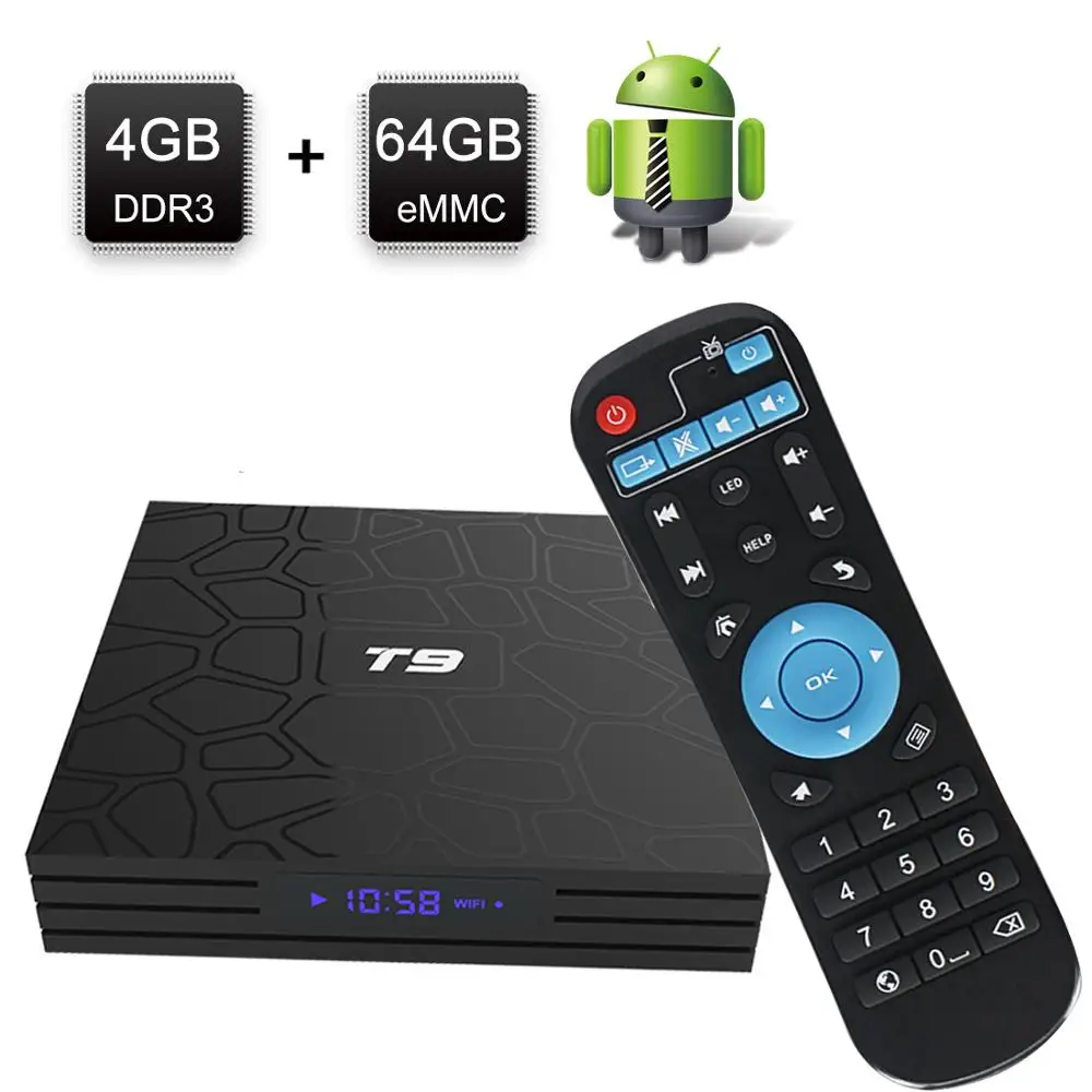 

New T9 Smart TV Box Android 8.1 4GB 32GB 64GB Rockchip RK3328 1080P H.265 4K Google Player Store Netflix Youtube PK X96 max T95Q