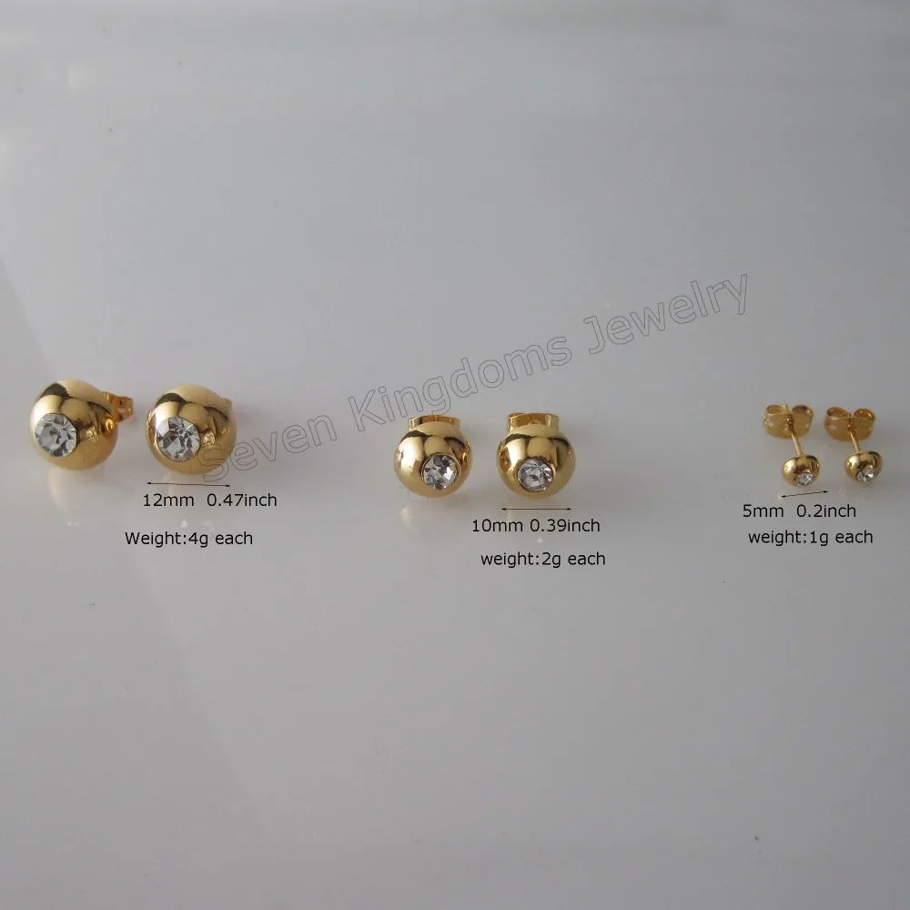 Минимальный заказ 10$/-желтое золото GP твердая заполненная латунная шпилька высокий Сверкающий Прозрачный Циркон Камень половина шар 0,3" /0,47" серьги