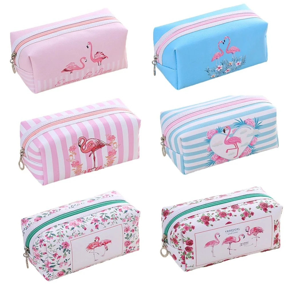  PACGOTH Women Key Card Earphone Cosmetic Bag With Zipper Flamingo Large Storage Cartoon Travel Cosm