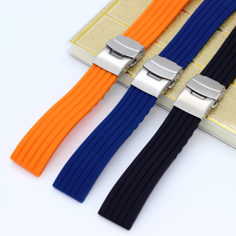 18 20 22 24 MM High Quality Strong Flexibility Rubber Strap Silicone Watch Band For Man's And