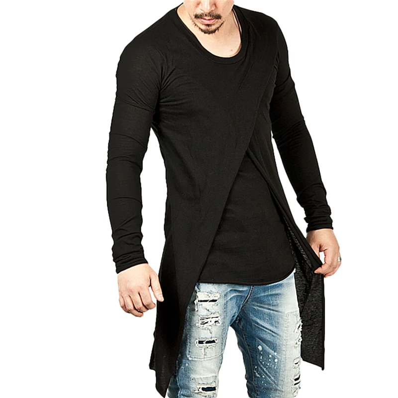 

New 2017 Non-mainstream Irregular Dovetail Split Tide Male Cultivate One's Morality Round Neck Long Sleeve T-shirt
