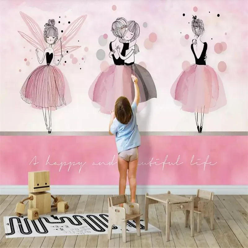 Розовый балерина девушка детская комната фон стены профессионала изготовление фрески, обои оптом, на заказ плакат фото стены