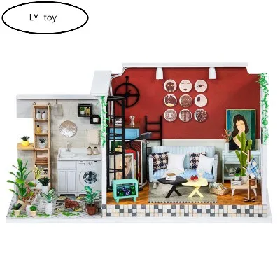 

Handmade DIY Old Port Girl Hut Assembled Model House Wooden Toy Girl Birthday Present.