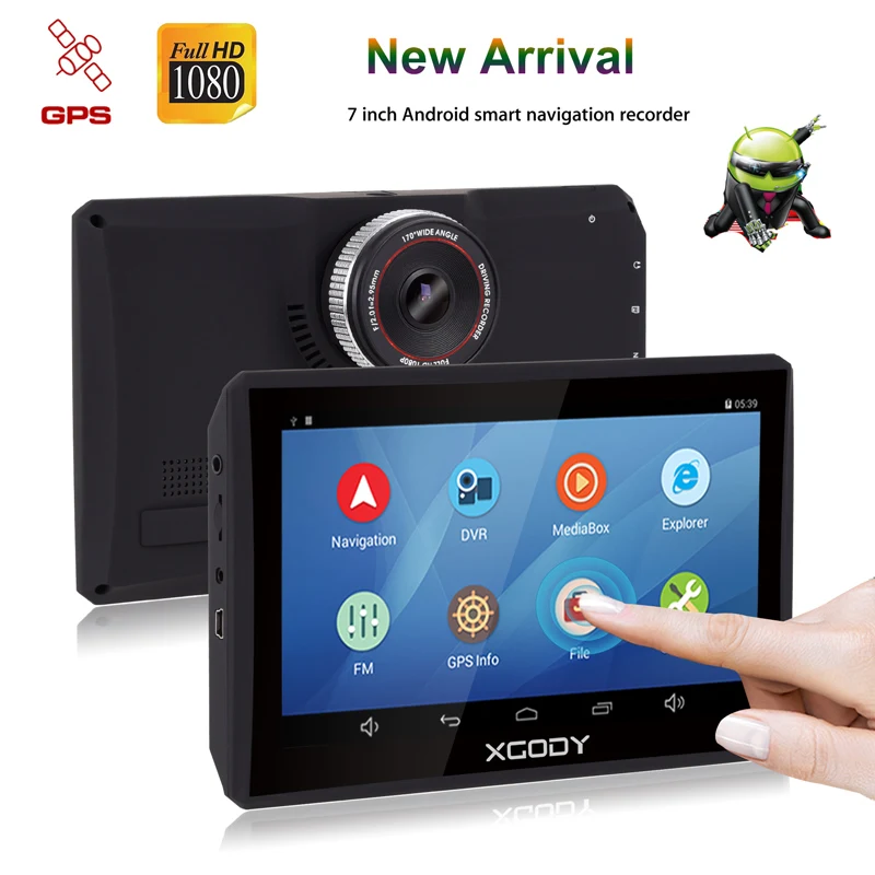 XGODY X7 " Автомобильный видеорегистратор gps WiFi Android 4,4 сенсорный экран навигационная Автомобильная камера 1080P Dash камера 512 М+ 16 Гб AvIn карта Dashcam навигатор - Название цвета: Черный