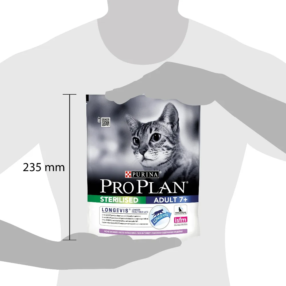 Сухой корм Purina Pro Plan для стерилизованных кошек и кастрированных котов старше 7 лет, с индейкой, 8 упаковок по 400 г