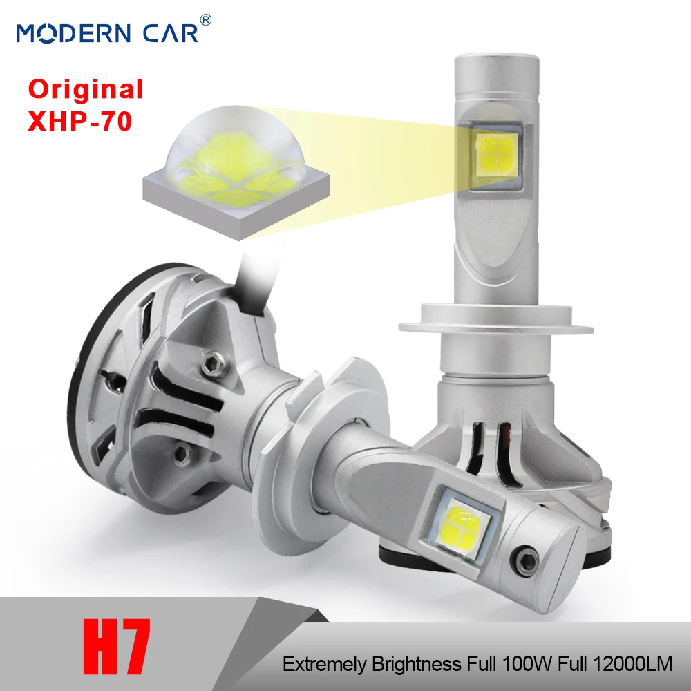 

Modern Car H7 LED Car Light Bulb Full 100W 12000LM XHP-70 Headlights Fog Lights 6500K White 12V 24V Headlamp Led Headlight