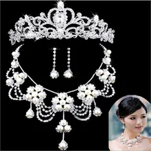 SHOSIXUAN Bride Diaries дизайн со стразами и жемчугом для невесты 3 шт. комплект Цепочки и ожерелья Серьги Тиара Свадебный комплект ювелирных изделий Аксессуары