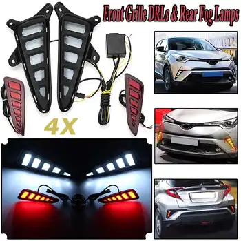 

4PCS Exterior Car LED Light-Guide Front Grille DRLs Rear Fog Lamps Set For Toyota C-HR CHR 2016-2018 with Control Box