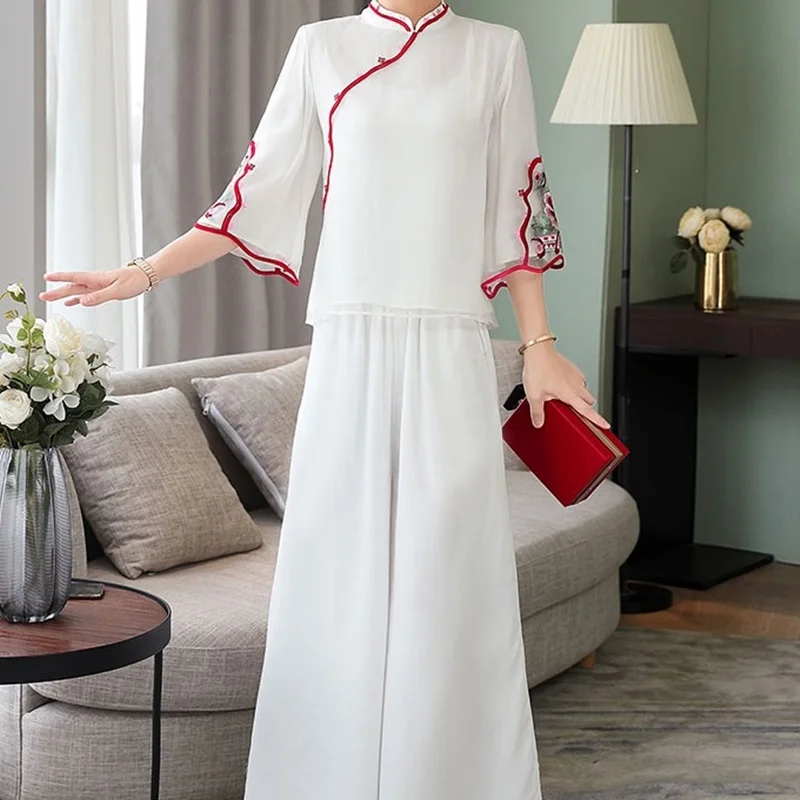 Современный китайский Cheongsam Qipao Женский комплект из двух предметов женские