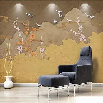 

Art landscape plum three-dimensional bird TV background wall professional custom high-end mural factory wholesale wallpaper mura