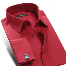 Новинка, французские мужские рубашки с манжетами и пуговицами, красные/белые мужские рубашки с длинным рукавом, деловые рубашки, мужские рубашки