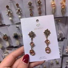 Mengjiqiao 2019 Mới Theo Phong Cách Baroque Vintage Kim Loại Hoa Vuông Hình Bầu Dục Thả Pha Lê Bông Tai Nữ Tính Khí Hạt Tòn Ten Pendientes(China)