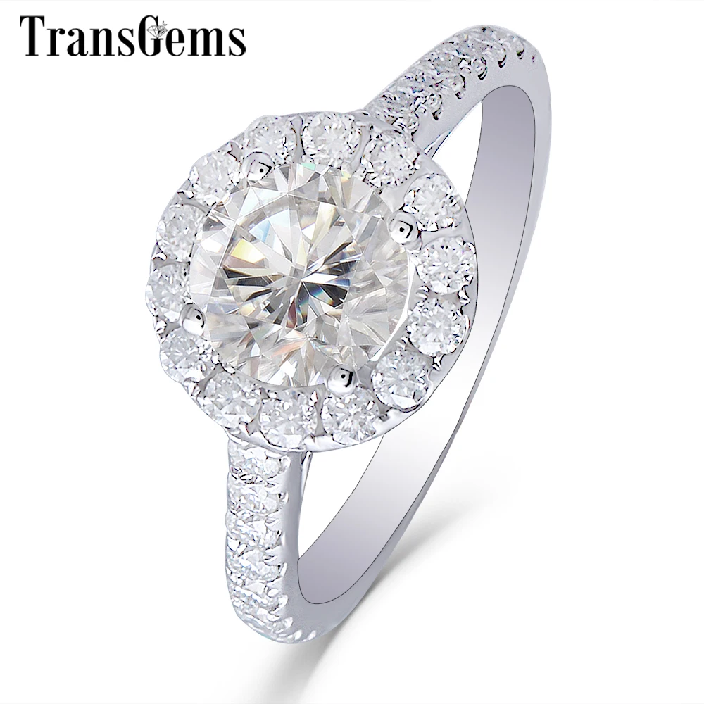 Обручальное кольцо Transgems Center 1ct Halo Moissanite 14K цвет белого золота GH 6 5 MM с акцентами