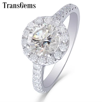 

Transgems Center 1ct Halo Moissanite Engagement Ring 14K White Gold GH Color 6.5MM Moissanite with Accents for Women Jewelry