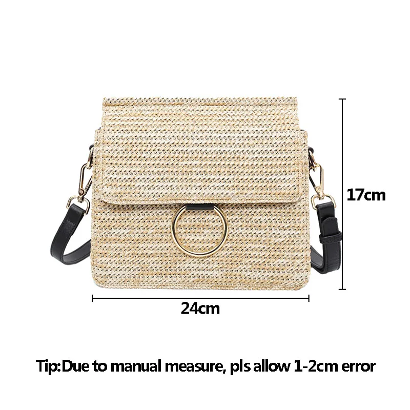 Women Summer Beach Straw Bags Female INS Popular Handbag Fashion Lady Shoulder Bag Ring Travel Knitted Crossbody Bolsa SS3171 (15)