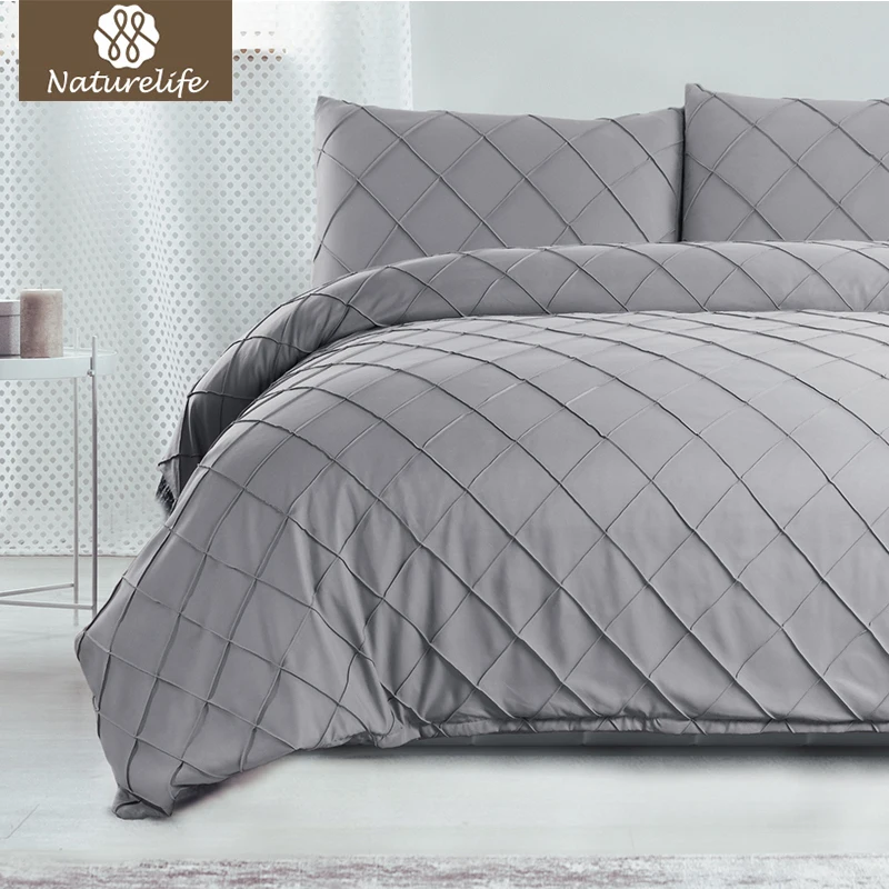 Naturelife Luxury Diamond Pattern Duvet Cover Set Soft Warm Grey